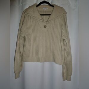 Crescent Ribbed Collared Neck Sweater in Cream